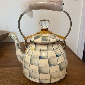 Mackenzie Childs sterling check enamel yea kettle 2 Quart